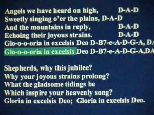 Song lyrics to Angels we have heard on high, translated from a tra­di­tion­al French car­ol (Les Anges dans Nos Cam­pagnes); trans­lat­ed from French to Eng­lish by James Chad­wick (1862)