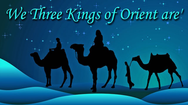 Song lyrics to the classic Christmas carol We Three Kings of Orient Are, written by john H. Hopkins, Jr. in 1857