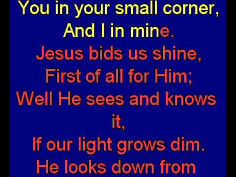 Song lyrics to the children’s hymn ‘Jesus Bids Us Shine’ (also known as ‘Jesus Says to Shine’), written by B. War­ner (1868), music by Ed­win O. Ex­cell